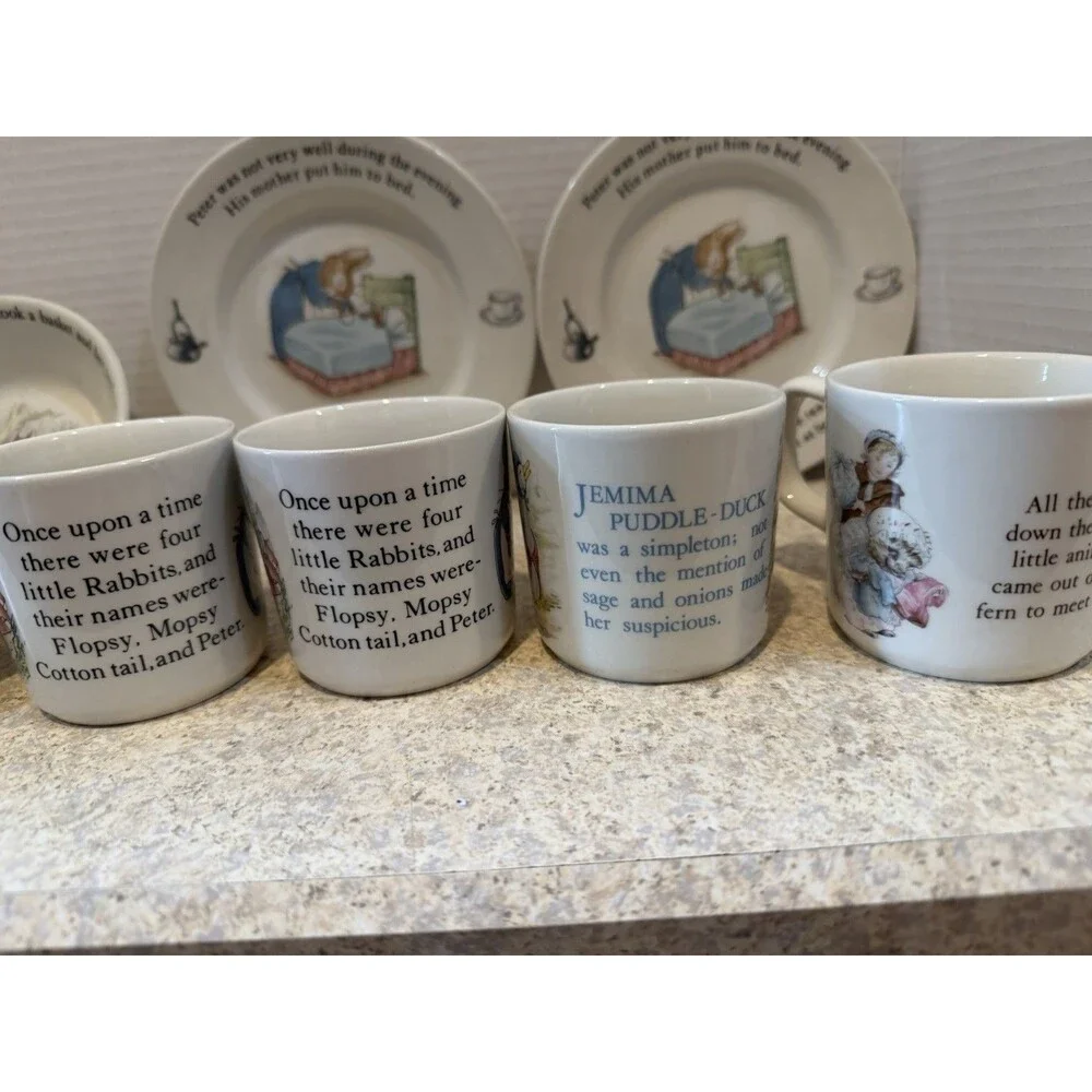 Vintage Wedgwood Peter Rabbit Nursery Set 8pc Mugs Plates Bowls England